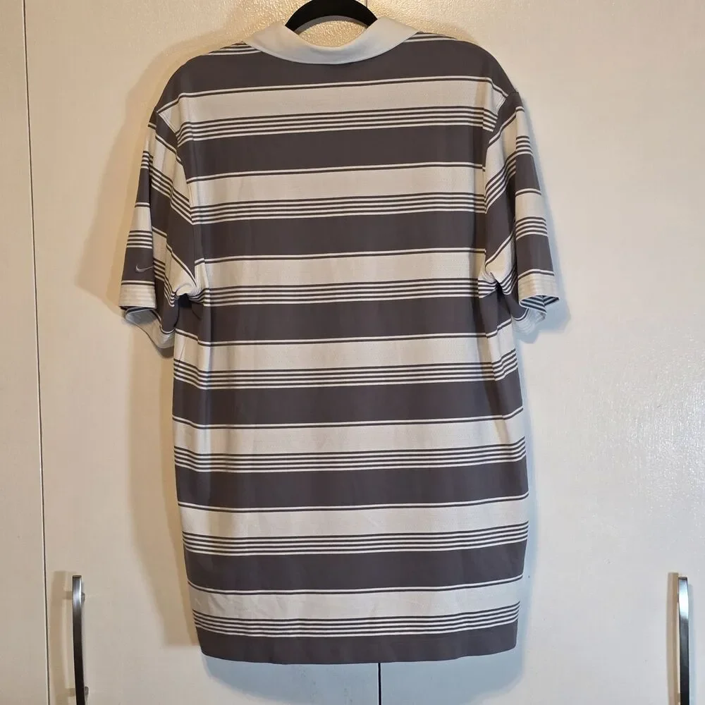Nike Golf Dri-Fit Moisture Wicking Men's L Gray/White Striped Polo Shirt